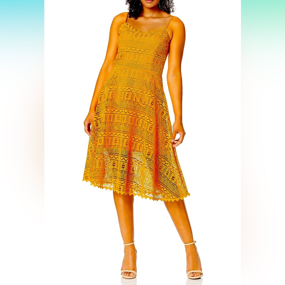 NWT! Dress The Population Brenna Sleeveless Lace Fit and Flare Midi Dress- Honey